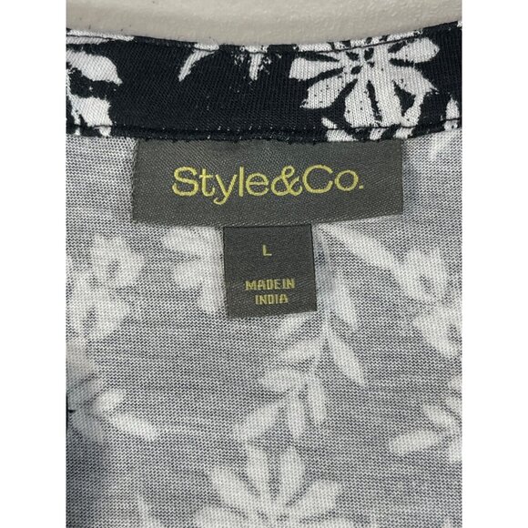 Style & Co. Size Large Black & White Floral Popover Knit Blouse - Picture 8 of 9